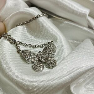 14KT White Gold Pave Diamond Butterfly Pendant Necklace